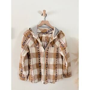Woolrich Harrington Plaid Aztec Jacket Medium Tan Lightweight Zip Up